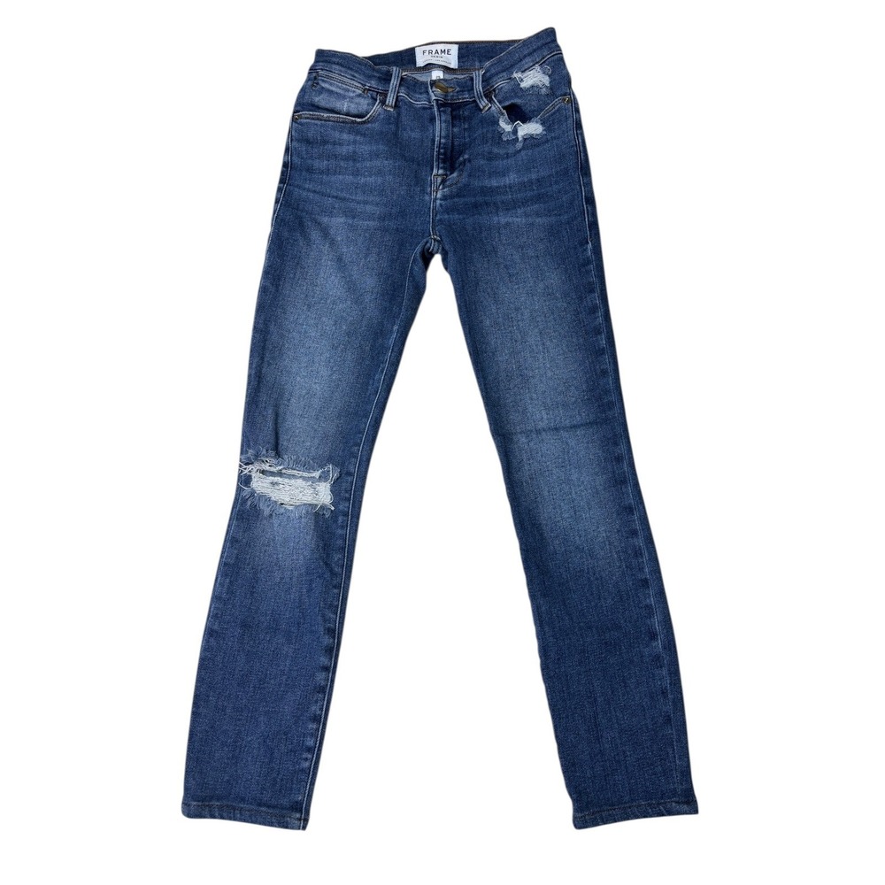 FRAME Le High Skinny Jeans Saxon Blue Distressed Denim Womens Size 25x24‎